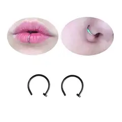 GENERICO - Set x 2 Piercings argolla 8mm negro nariz o labio nostril labret
