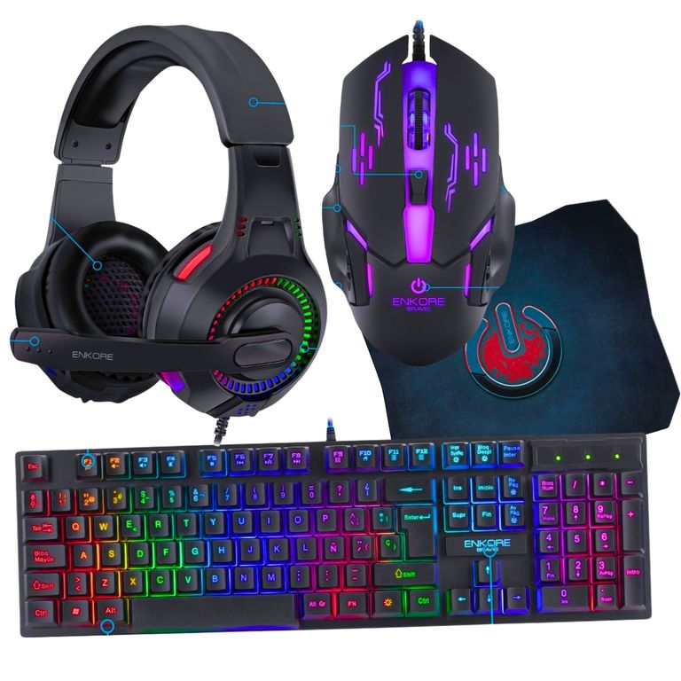 Kit Gamer 4 en 1:Teclado Gamer Semimecanico +Audífono+ Mouse+ Padmouse