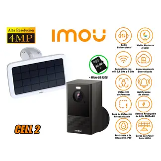 IMOU - Cámara Seguridad Wi-Fi Inalámbrico CELL 2 4MP Panel Solar SD 32GB