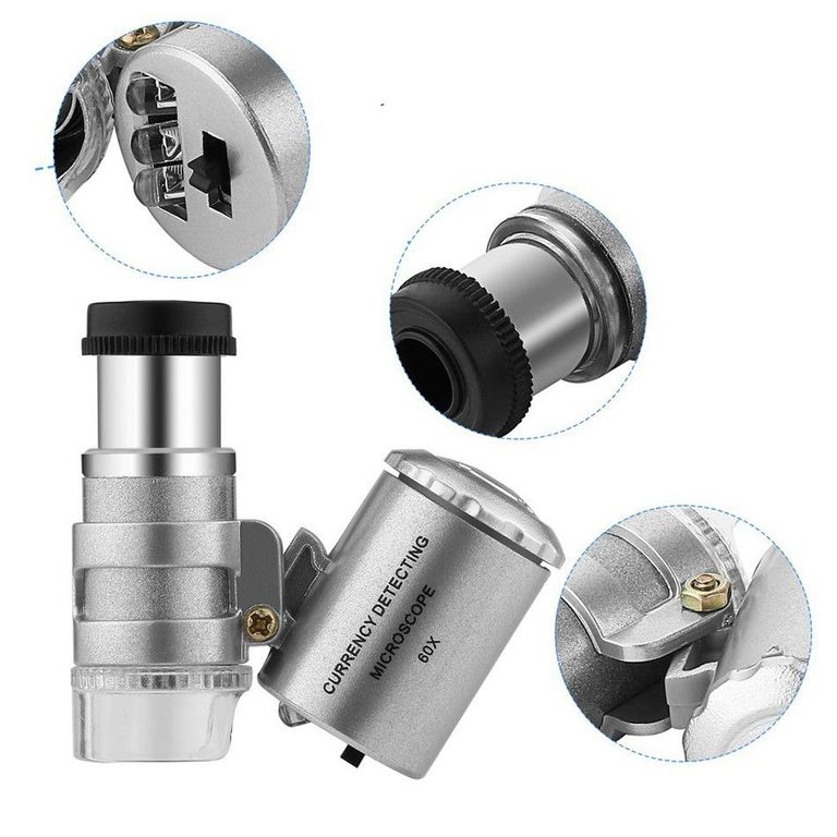 Lupa Microscopio 60x con Luz Led y Luz U V