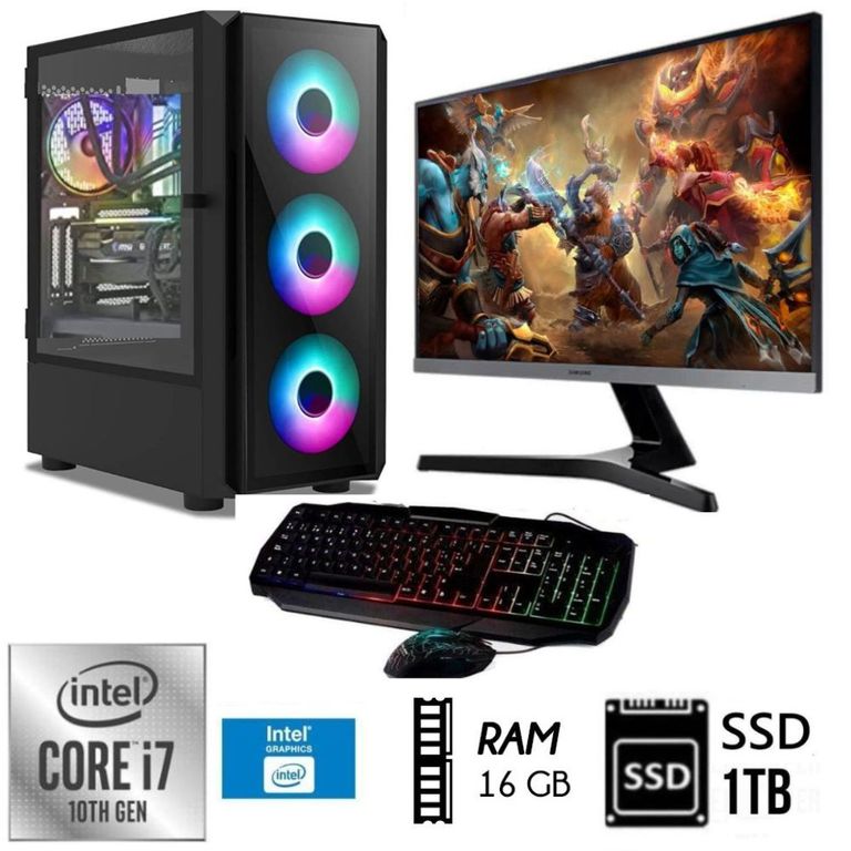 Computadora PC Core i7-10TH + RAM 16GB +DISCO SSD 1TB+ MONITOR 27 FHD