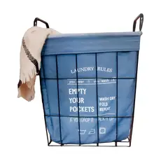 ELMEJORPRECIO - Cesta De Ropa Multiuso Decorativo De Metal Denim Claro