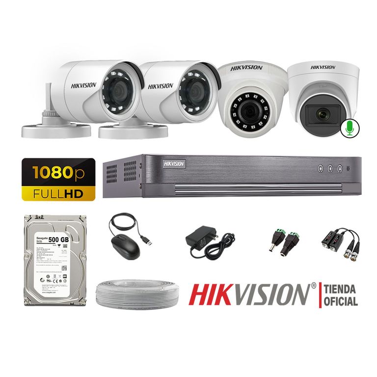 Kit 4 Cámaras Seguridad FullHd 1 Cámara Micrófono Disco500Gb