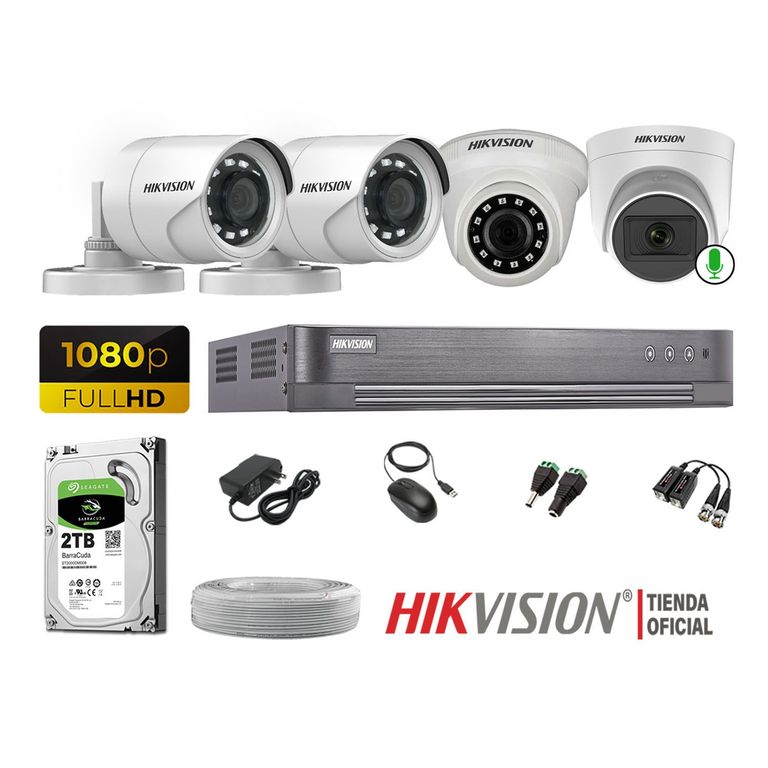 Kit 4 Cámaras Seguridad 1080P 1 Cámara Micrófono Disco 2TB