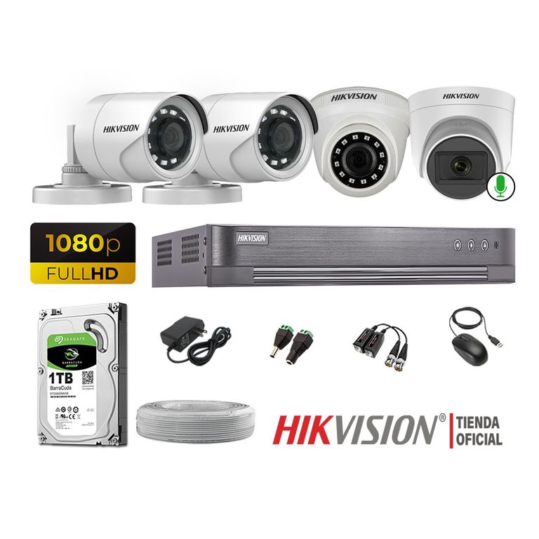 Kit 4 Cámaras Seguridad Full Hd 1 Cámara Micrófono Disco 1TB