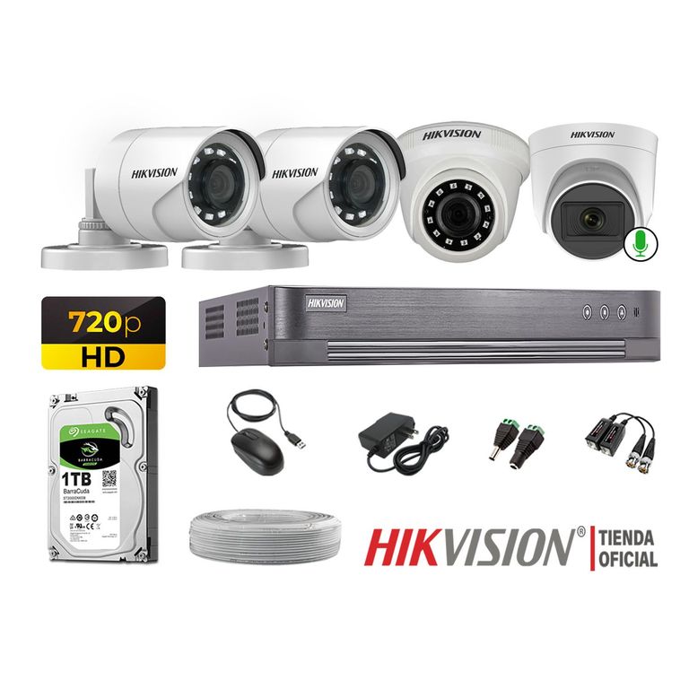 Kit 4 Cámaras Seguridad Hd 720p 1 Cámara Micrófono Disco 1TB