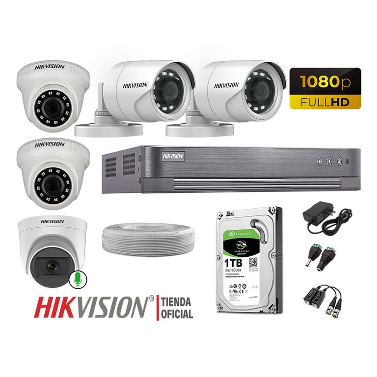Kit 5 Cámaras De Seguridad Fhd Disco 1TB 1 Cámara Micrófono