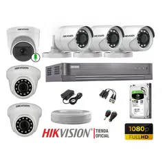 HIKVISION - Kit 6 Cámaras Seguridad 1080P Disco 2TB 1 Cámara Micrófono