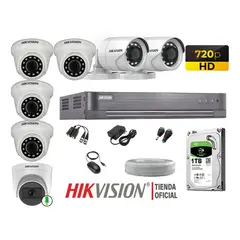 HIKVISION - Kit 7 Cámaras Seguridad Hd 720P 1 Cámara Micrófono Disco 1TB