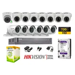 HIKVISION - Kit 14 Cámaras De Seguridad Hd 1 Cámara Micrófono Disco 2TB