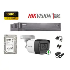 HIKVISION - Kit 1 Cámara Seguridad Tubo 1080P Con Audio Disco 500Gb