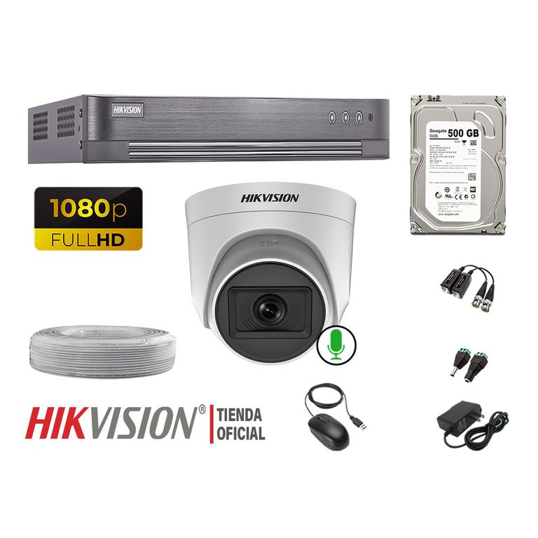 Kit 1 Cámara Seguridad Domo 1080P Con Audio Disco 500Gb