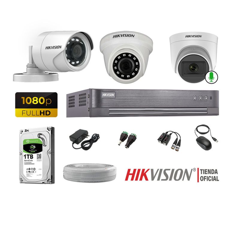 Kit 3 Cámaras De Seguridad Fhd Disco 1TB 1 Cámara Micrófono