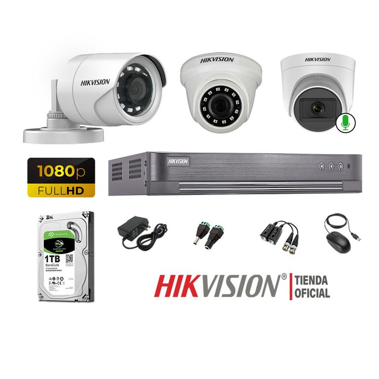 Kit 3 Cámaras Seguridad Full Hd Disco 1TB 1 Cámara Micrófono