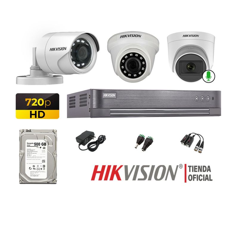 Kit 3 Cámaras Seguridad Hd Disco 500Gb 1 Cámara Micrófono