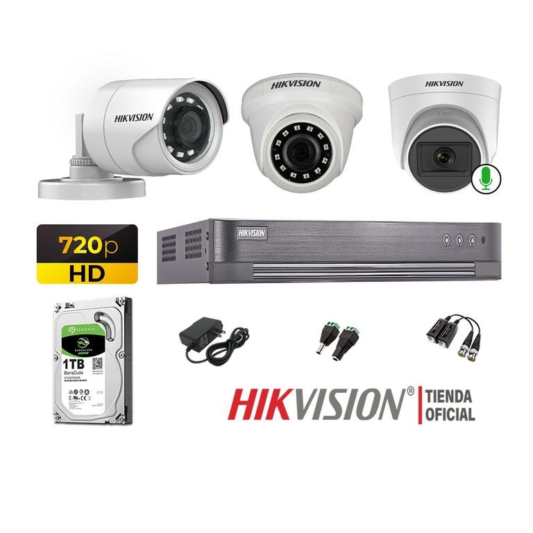 Kit 3 Cámaras Seguridad Hd 720p Disco 1TB 1 Cámara Micrófono