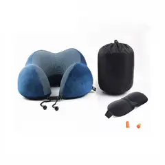 JPSYSTEMS - Kit viaje cojín cuello espuma viscoelástica + tapaoido + antifaz azul