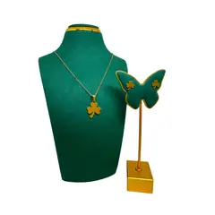 GENERICO - Pack Acero Collar con dije y Aretes - Trebol Dorado