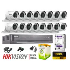 HIKVISION - KIT 16 CÁMARAS SEGURIDAD EXTERIOR FULL HD 1080P + DISCO 2TB