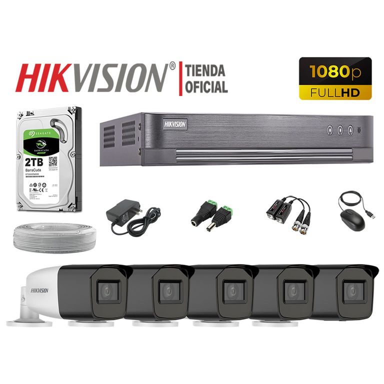 KIT 5 CÁMARAS SEGURIDAD VARIFOCAL EXTERIOR FULL HD 2TB P2P