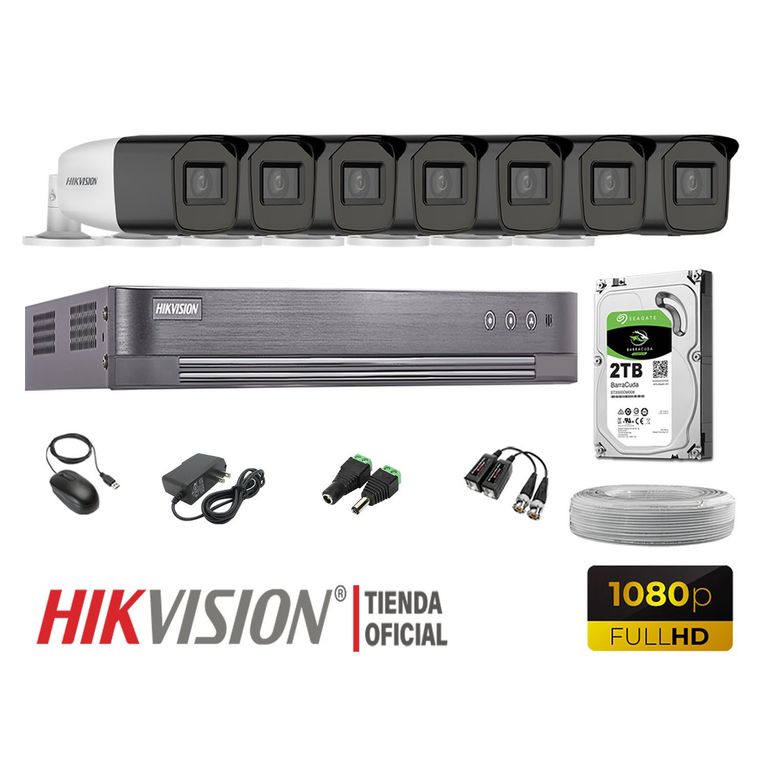 KIT 7 CÁMARAS SEGURIDAD VARIFOCAL EXTERIOR FULL HD 2TB P2P