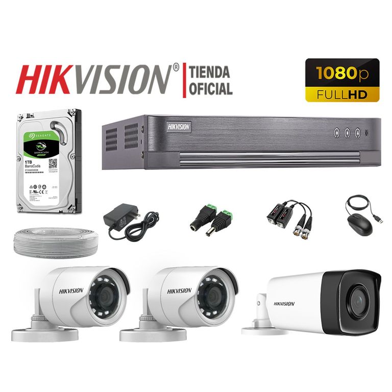 KIT 3 CÁMARAS SEGURIDAD EXTERIOR IT3F FULL HD DISCO 1TB P2P