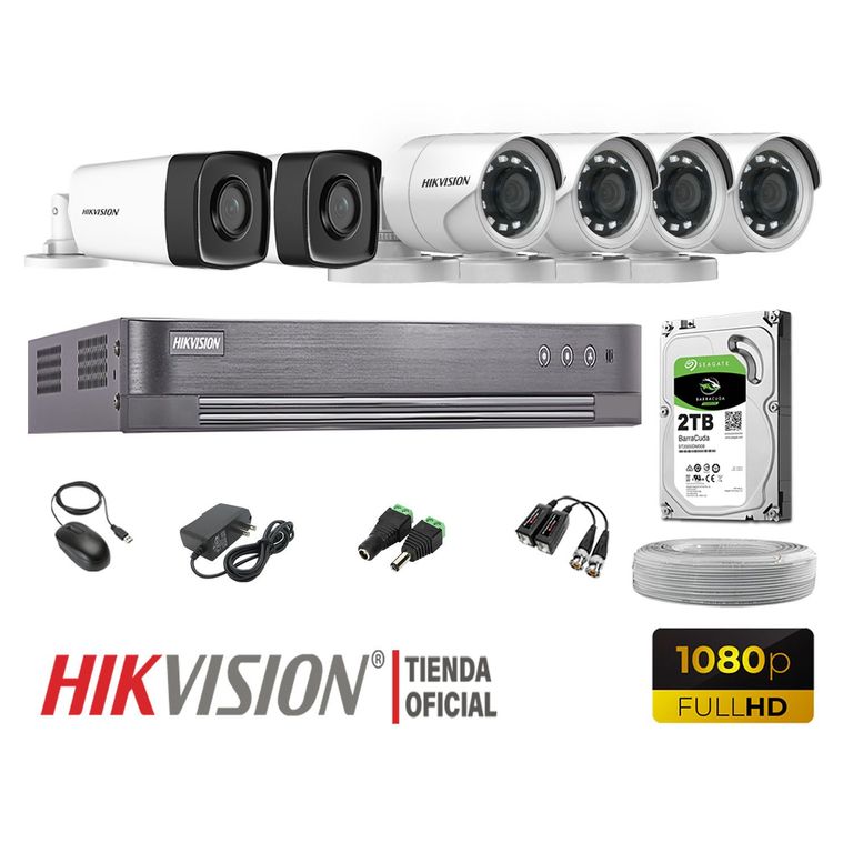 KIT 6 CÁMARAS SEGURIDAD EXTERIOR IT3F FULL HD DISCO 2TB P2P