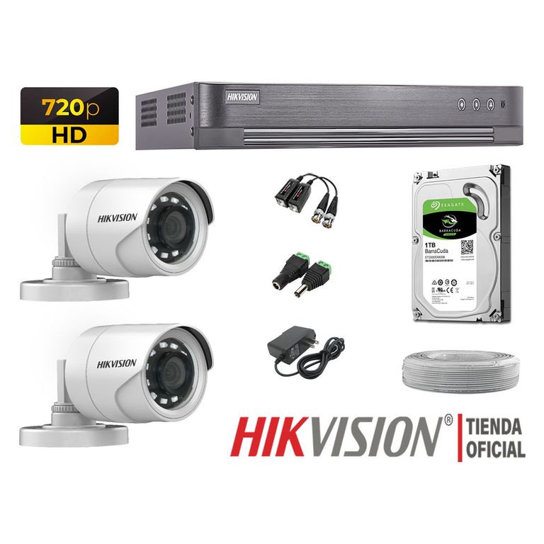 KIT 2 CÁMARAS SEGURIDAD EXTERIOR HD 720P + DISCO 1TB P2P