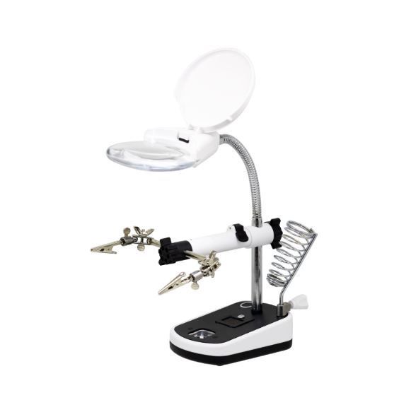 Soporte para Cautín con Lupa Luz LED y Pinzas MG16090C