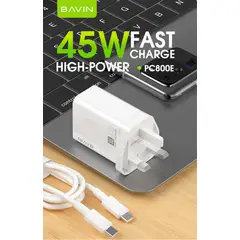 BAVIN - PC800 CARGADOR RAPIDO E INTELIGENTE45W CON CABLE C 60W
