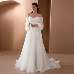 BLWOENS - Vestido Largo Maxi Off-Shoulder Blanco Fiesta