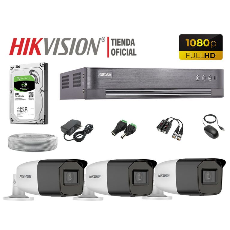 KIT 3 CÁMARAS SEGURIDAD VARIFOCAL EXTERIOR FULL HD 1TB P2P