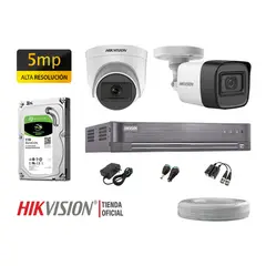 HIKVISION - KIT 2 CÁMARAS SEGURIDAD 5MP + DISCO 1TB COMPLETO