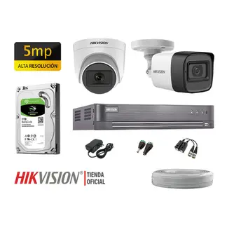 HIKVISION - KIT 2 CÁMARAS SEGURIDAD 5MP + DISCO 1TB COMPLETO