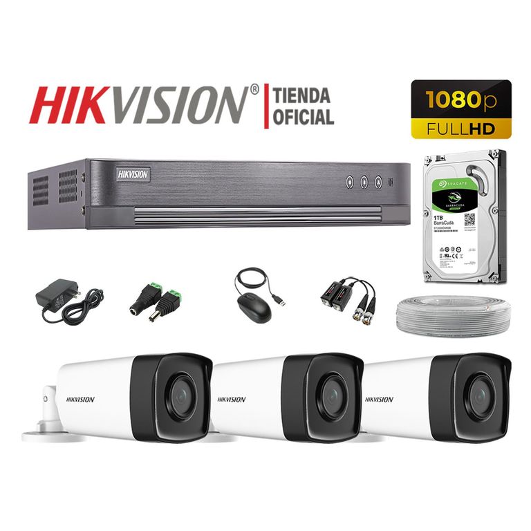 KIT 3 CÁMARAS SEGURIDAD IT3F EXTERIOR FULL HD DISCO 1TB P2P
