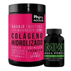 MUJER AGUAJE - Colágeno Hidrolizado Sabor Vainilla 500G + Maca Negra 100 cápsulas