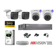HIKVISION - Kit 4 Cámaras Seguridad 5Mp 02 Camaras Audio Incorporado P2P