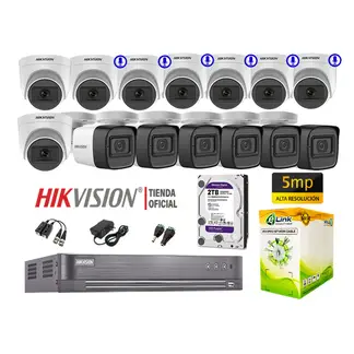 HIKVISION - Kit 14 Cámaras Seguridad 5Mp 06 Camaras Audio Incorporado