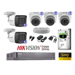 HIKVISION - Cámaras Seguridad Kit 5 Audio Incorporado 5Mp Completo P2P