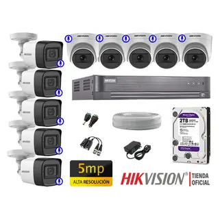 HIKVISION - Cámaras Seguridad Kit 10 Audio Incorporado 5Mp Completo P2P