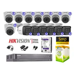 Hikvision - Cámaras Seguridad Kit 14 Audio Incorporado 5Mp Completo