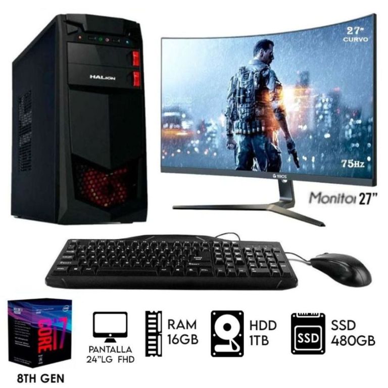Computadora Pc Core i7-8TH Ram 16GB Disco 1TB+SSD 480GB Monitor 27"