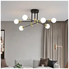 GENERICO - Lámpara de techo colgante araña color negro y dorado - Incluye 6 focos
