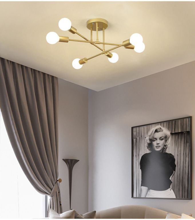 Lámpara colgante modelo araña color dorado - Incluye seis bombillas