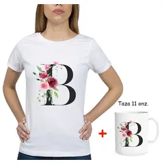 GENERICO - Combo Polo Mujer Abecedario floreado Taza floreado Letra B.