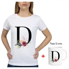 GENERICO - Combo Polo Mujer Abecedario floreado Taza floreado Letra D.