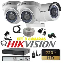 HIKVISION - Kit 3 Cámaras Seguridad HD + Cable