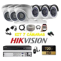 HIKVISION - Kit 6 Cámaras Seguridad HD + Cable