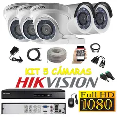 HIKVISION - Kit 5 Cámaras Seguridad FULLHD + Cable
