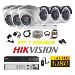 HIKVISION - Kit 6 Cámaras Seguridad FULLHD + Cable